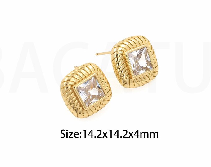 18K Gold Filled Dainty Stud Earrings,MicroPavé CZ Fashion Stud Earrings,Square Stud Earrings,Gift For Her,Mini Stud Earrings,14.2x14.2x4mm