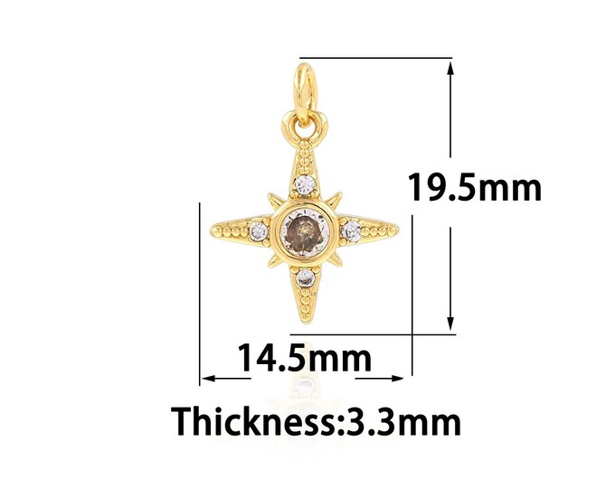 18K Gold Filled Polaris Pendant,Micropavé CZ Gold Dainty Star Charms,Bracelet Necklace for DIY Jewelry Making Supply,14.5x19.5x3.3mm