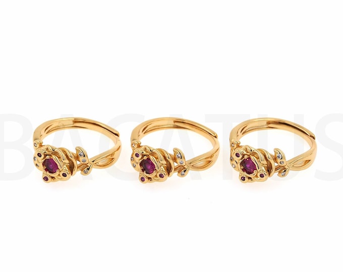 18K Gold Filled Adjustable Ring, Micro Pavé CZ Rosette Ring, Flower Ring, Gold Open Ring, Gift For Her, Plant Ring, Dainty Ring