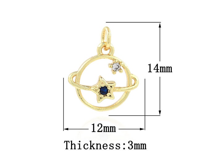 Micropavé CZ Saturn Necklace, Saturn Pendant, 18K Gold Filled Saturn Ring Pendant, DIY Jewelry Accessories, 12x14x3mm
