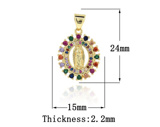 18K Gold Filled CZ Virgin Mary Pendant,Gold Dainty Religion Charms,Catholic Charm Bracelet Necklace for DIY Jewelry Making Supply