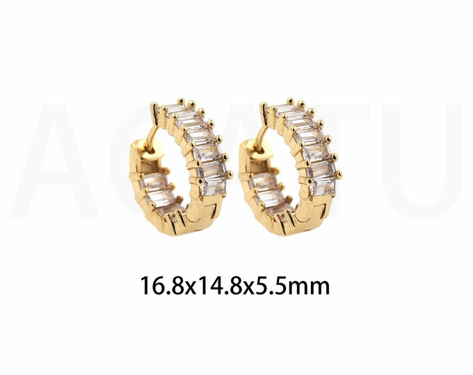 Micropavé CZ Modern Earrings, Thick Earrings, Pierced Earrings, 18K Gold Filled Round Earrings, Gift For Her, 16.8x14.8x5.5mm