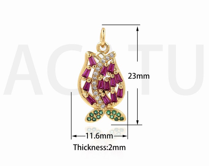1Pcs Cubic Zirconia Rose Flower Pendant Jewelry Plant Necklace CZ Charm Jewelry DIY Jewelry Making Supplies Accessories  23x11.6x2mm