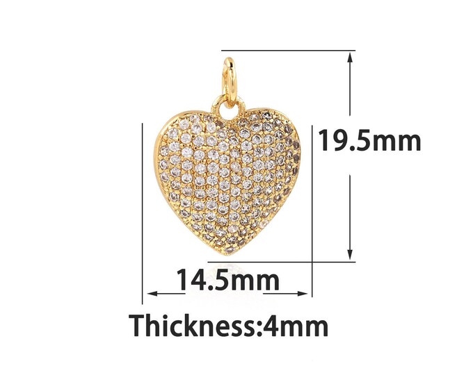 18K Gold Filled Heart Pendant,Gold Dainty CZ Heart Charms,Simple charm Bracelet Necklace,Suitable for DIY Jewelry Making Supply