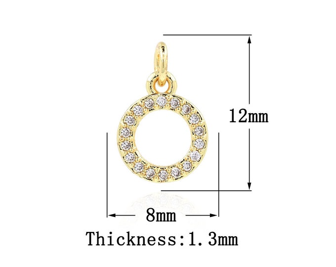 18K Gold Filled Round Pendant Necklace CZ Hollow Coin Pendant Suitable for Bracelet, Necklace, Jewelry Making Supplies 12x8x1.3mm