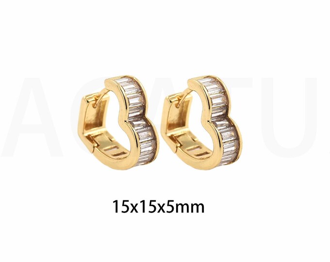 1Pair Zircon Heart-Shaped Earrings Heart-Shaped Zircon Earrings 18K Gold Filled Heart-Shaped Earrings Heart-Shaped Hoop 15x15x5mm