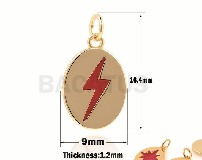 1PCS Enamel Oval Lightning Pendant, Lightning Charm, Heart-Shaped Necklace, Polaris Pendant, Oval Charm  16x9x1.2mm