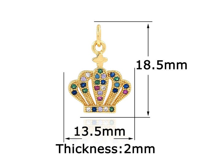 Micropavé CZ Simple Charm,18K Gold Filled Crown Pendant,Dainty Crown Charms,Bracelet Necklace for DIY Jewelry Making Supply,13.5x18.5x2mm