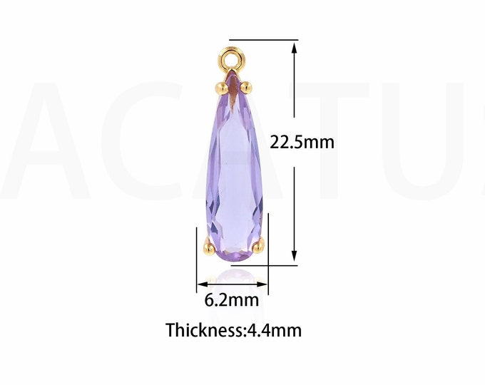 Water Drop Zirconia Pendant, 18K Gold Filled Pendant, Micropavé CZ Gold Pendant, Earring Making Pendant, Round Pendant 22.5x6.2x4.4mm