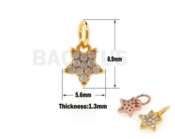 1PCS Mini Star Pendant, Filled Gold Star Charm, Star Charm, CZ Star Necklace, Small Celestial Jewelry 8.9x5.6x1.3mm