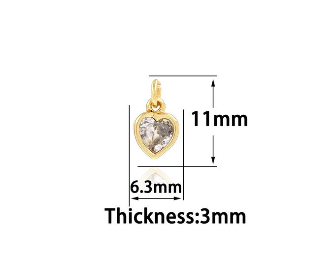 18K Gold Filled Heart Pendant,Gold Dainty Heart Charms,CZ Heart Charm Bracelet Necklace for DIY Jewelry Making Supply
