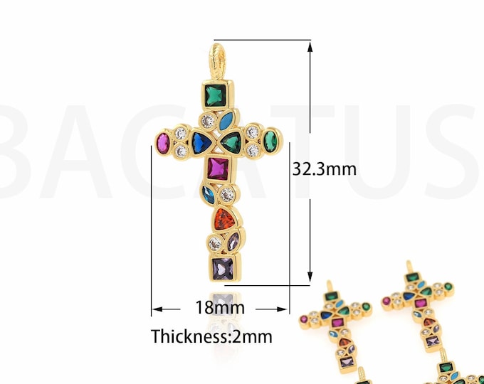 18K Gold Filled Cross Charm, Cross Pendant, Micropavé CZ Religious Charm, DIY Jewelry Supplies, 32.3x17.9x2.1mm