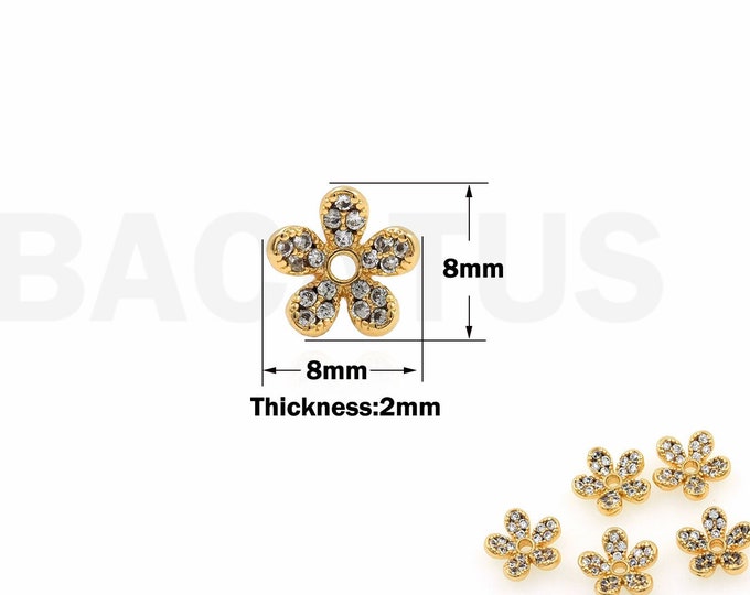 18K Gold Filled Flower Bead Caps,Pearl Caps,Round Bead Caps,Flower Caps,Spacer Jewelry, Brass Caps, DIY Gold Jewelry Making,8x8x2mm