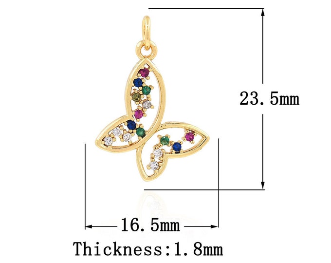 18K Gold Filled CZ Butterfly Pendant,Gold Dainty Butterfly Charms,Butterfly Charm Bracelet Necklace for DIY Jewelry Making Supply
