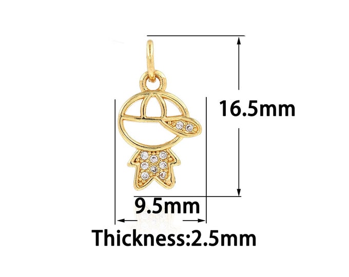 Boy Charm 18K Gold Filled Boy Pendant,Gold Dainty Character Charms Bracelet Necklace for DIY Jewelry Making Supply,9.5x16.5x2.5mm