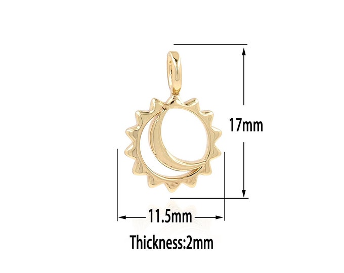 18K Gold Filled Moon Pendant,Gold  Dainty Round Charms, Crescent Moon  Charm Bracelet Necklace for DIY Jewelry Making Supply