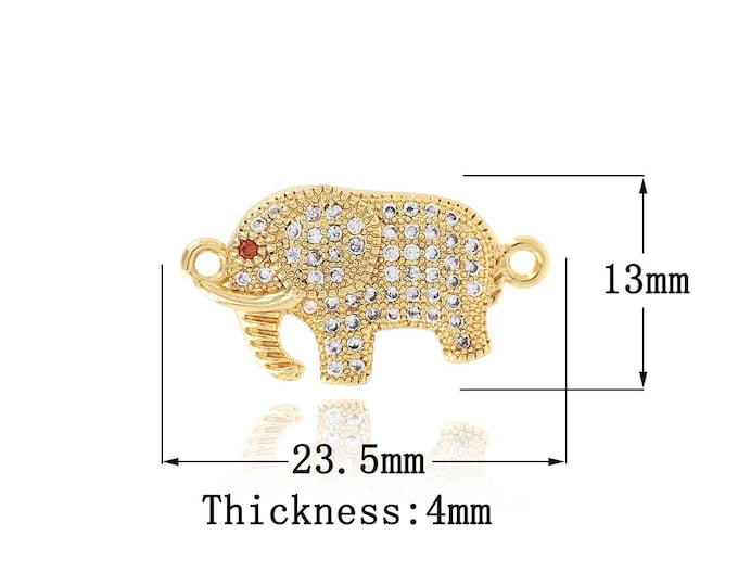 18K Gold Filled CZ Elephant Connector,Gold Elephant Connector,Elephant Connector Bracelet Necklace for DIY Jewelry Making Supply,13x23.5x4mm