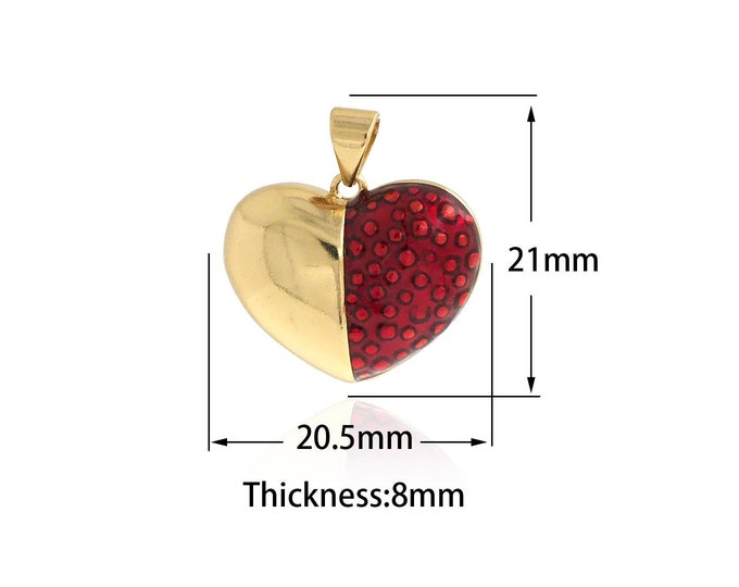Enamel Heart Pendant, 18K Gold Filled Enamel Charm, Love Necklace, Micropavé CZ Heart Charm, DIY Jewelry Supplies, 21x20.5x8mm
