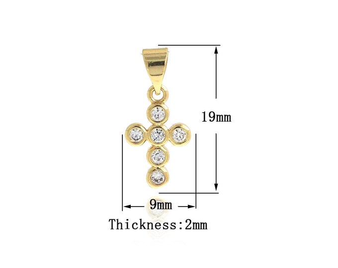 18K Gold Filled Cross Pendant, Micro Pavé CZ Religious Charms, Christian Necklace, Cross Charms, DIY Jewelry Supplies, 19x9x2mm