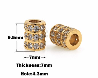 DIY Bracelet Necklace Accessories 9.5x7x7mm 18K Gold Filled Cylindrical Spacer Beads Hole4.3mm Micropavé CZ Cylindrical Beads DIY Bracelet Necklace Accessories 9.5x7x7mm 18K Gold Filled Cylindrical Spacer Beads Hole4.3mm Micropavé CZ Cylindrical Beads