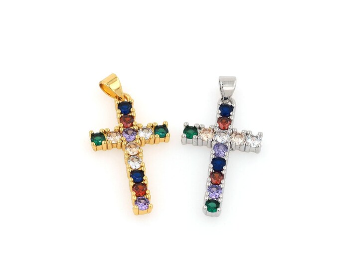 18K Gold Filled Cross Pendant,Gold Dainty CZ Religion Charms,Christian Charm Bracelet Necklace for DIY Jewelry Making Supply