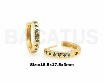 Micropavé CZ Fashion Orecchini, Orecchini turchesi riempiti in oro 18K, Cerchi turchesi, Orecchini rotondi, Orecchini rotondi, 16.5x17.5x3mm
