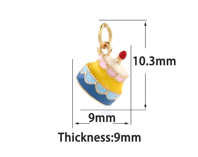 18K Gold Filled Cake Pendant,Gold Dainty Enamel Cake Charms,Simple charm Bracelet Necklace,Suitable for DIY Jewelry Making Supply