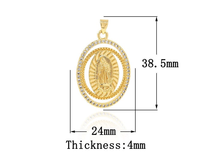 18K Gold Filled Virgin Mary Pendant,Gold Dainty Religion Charms,CZ Catholic Charm Bracelet Necklace for DIY Jewelry Making Supply