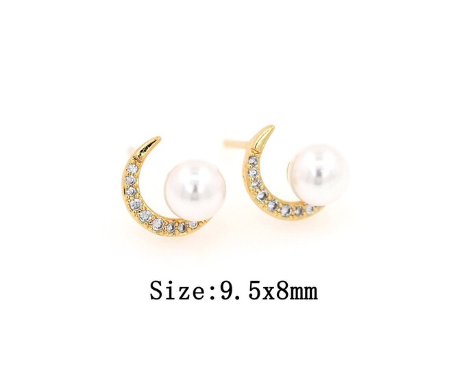 18K Gold Filled CZ Moon Stud Earrings,Gold Moon Stud Earrings,Moon Stud Earrings,Gift for Her