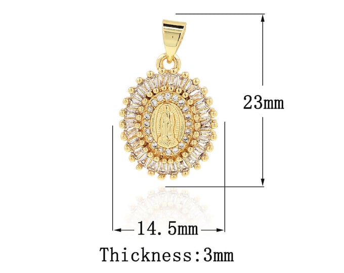 18K Gold Filled CZ Virgin Mary Pendant,Gold Dainty Religion Charms,Catholic Charm Bracelet Necklace for DIY Jewelry Making Supply