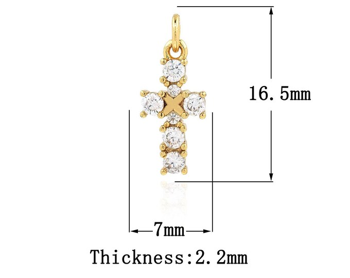 18K Gold Filled CZ Cross Pendant,Gold Dainty Religion Charms,Christian Charm Bracelet Necklace for DIY Jewelry Making Supply
