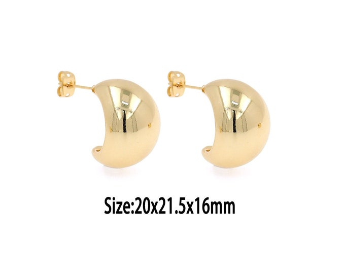 1pair 18K Gold Filled Thick Hoop Stud  Earring,Chunky Gold Hoop  Earrings,Gold Earrings,Dainty Earrings,Large Hoop Earrings,Gift For Her