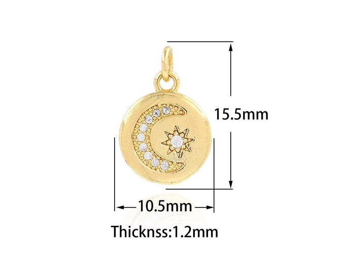 Sun Necklace, 18K Gold Filled Round Moon Star Sun Pendant, Moon Necklace, Star Necklace, Exquisite Gifts For Her 10.5x15.5x1.2mm