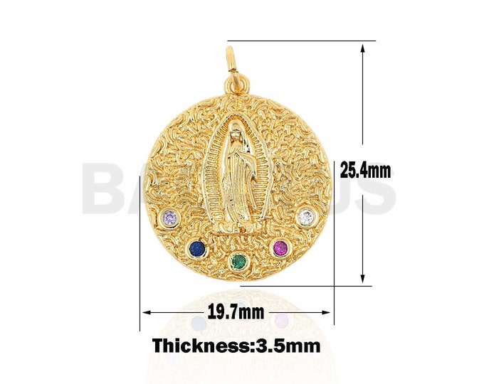 Colorful micropavé Mother Mary pendant, Virgin Mary pendant, religious necklace pendant, cubic zirconia pendant 25.4 * 19.7 * 3.5mm 1PCS