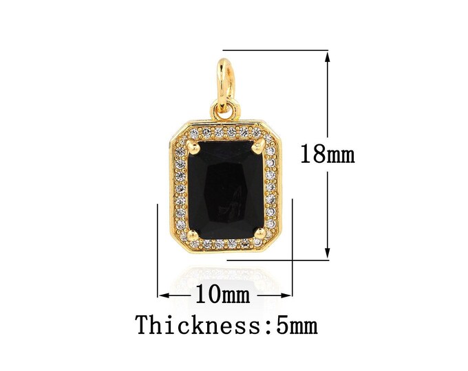 Single Zircon Square Pendant, Cubic Zirconia Pendant Charm,18K Gold Filled Pendant Necklace, Square Charm, 18x10x5mm