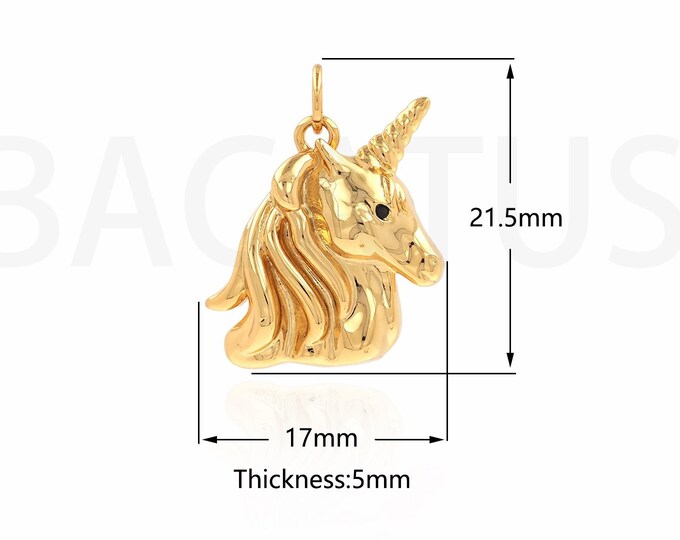 Horse Pendant, Unicorn Charm, Beast Necklace, 18K Gold Filled Animal Charm, DIY Jewelry Supplies, 21.5x17x5mm
