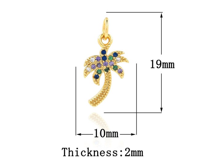 18K Gold Filled Tree of Life Pendant,Gold Dainty Coconut Tree Charms,CZ Tree Charm Bracelet Necklace for DIY Jewelry Making Supply