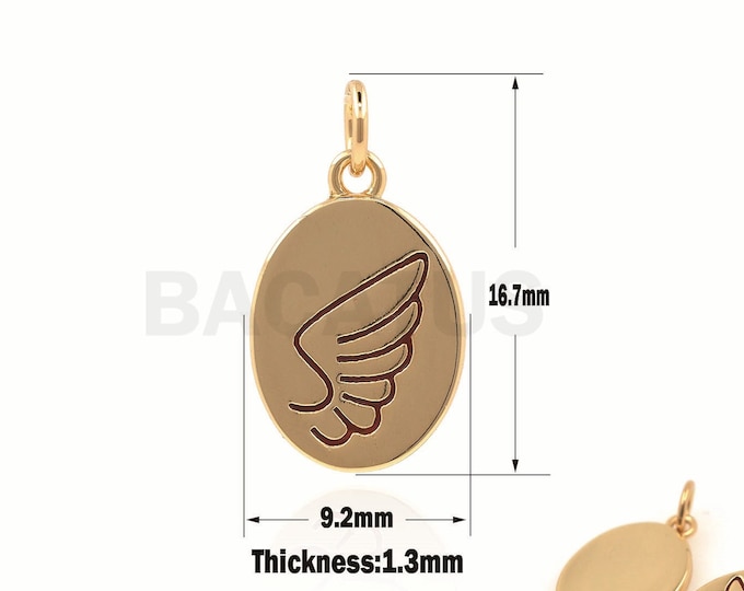 1PCS Enamel Wing Pendant, Oval Necklace, Angel Wing Pendant, Wing Charm, Oval Charm, Suitable For Jewelry Making Supplies 16.7x9.2x1.3mm