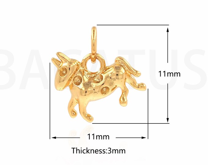 Horse Pendant, Micropavé CZ Horse Necklace, 18K Gold Filled Animal Necklace, Wildlife Charm, DIY Jewelry Supplies, 11x11x3mm