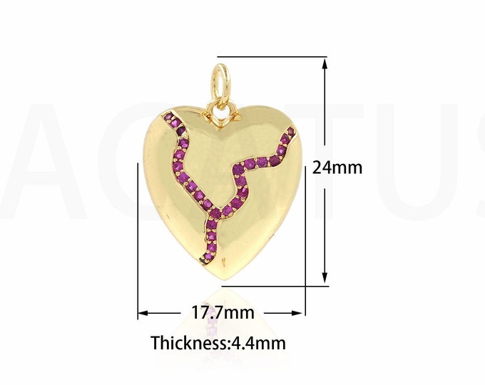 Heart Necklace, Micropavé CZ Love Charm, Heart Charm, 18K Gold Filled Dainty Pendant, DIY Jewelry Supplies, 17.7x24x4.4mm