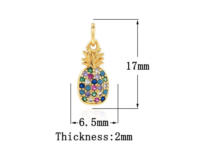 18K Gold Filled CZ Pineapple Pendant,Gold Dainty Pineapple Charms,Pineapple Charm Bracelet Necklace for DIY Jewelry Making Supply