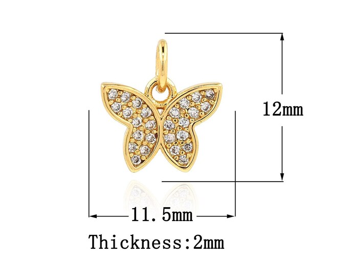 18K Gold Filled Butterfly Pendant,Gold Dainty Butterfly Charms,CZ Butterfly Charm Bracelet Necklace for DIY Jewelry Making Supply