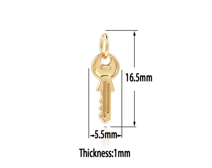 18K Gold Filled Key Pendant,Gold  Dainty Key Charms, Dainty  Charm Bracelet Necklace for DIY Jewelry Making Supply