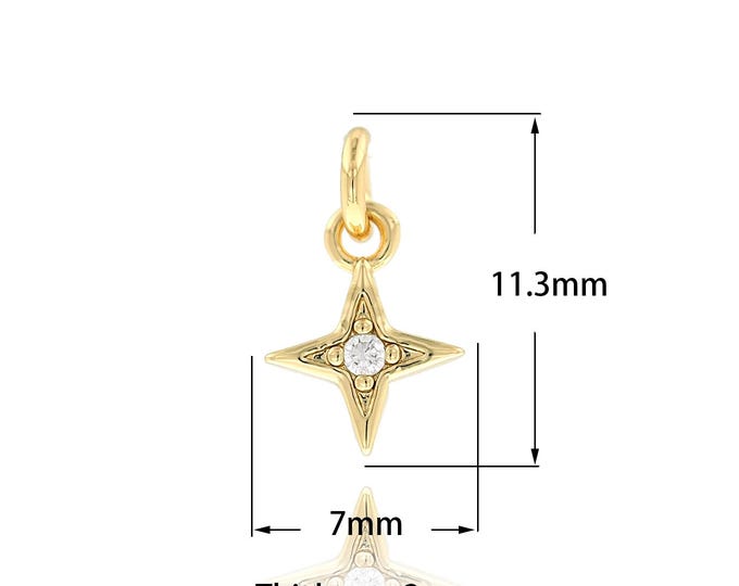 Polaris Charm, 18K Gold Filled Star Pendant, Micro Pave CZ Polaris Pendant, DIY Jewelry Supplies,