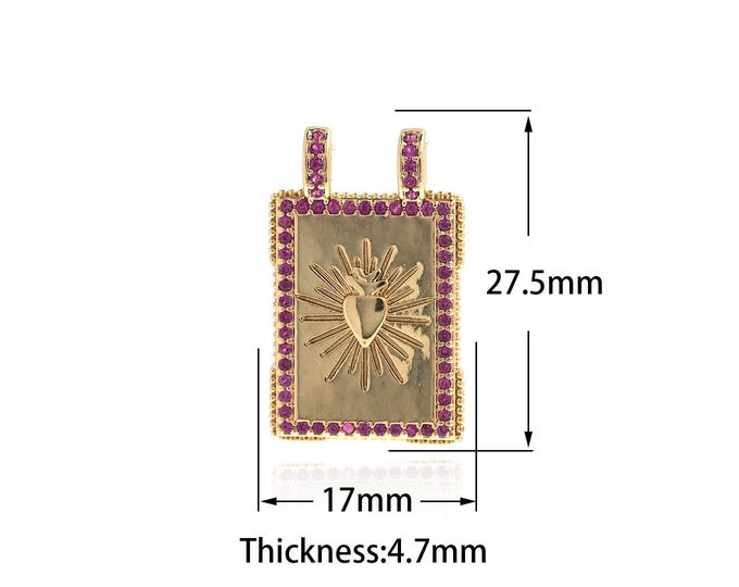 Square Pendant,Micropavé CZ Enamel Charms,18K Gold Filled Heart Charm,Rectangular Necklace,Love Necklace,DIY Jewelry Supplies,