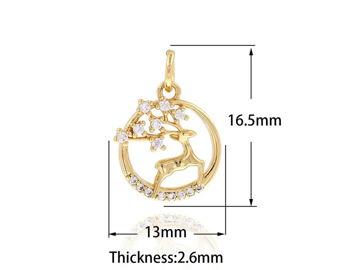 18K Gold Filled Deer Pendant,Gold Dainty CZ Deer Charms,Deer Charm Bracelet Necklace for DIY Jewelry Making Supplies