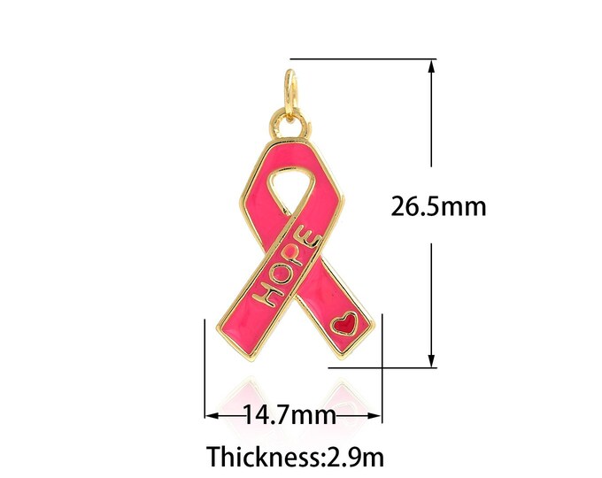 18K Gold Filled AIDS Pendant,Enamel AIDS Charm Hope Bracelet Necklace for DIY Jewelry Making Supply
