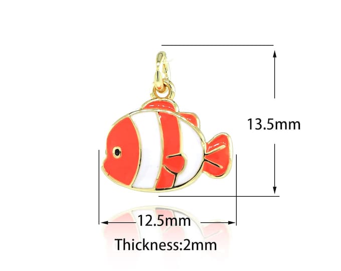 18K Gold Filled Ornamental Fish Pendant,Gold Dainty Enamel Tropical Fish Charms Bracelet Necklace,Suitable for DIY Jewelry Making Supply