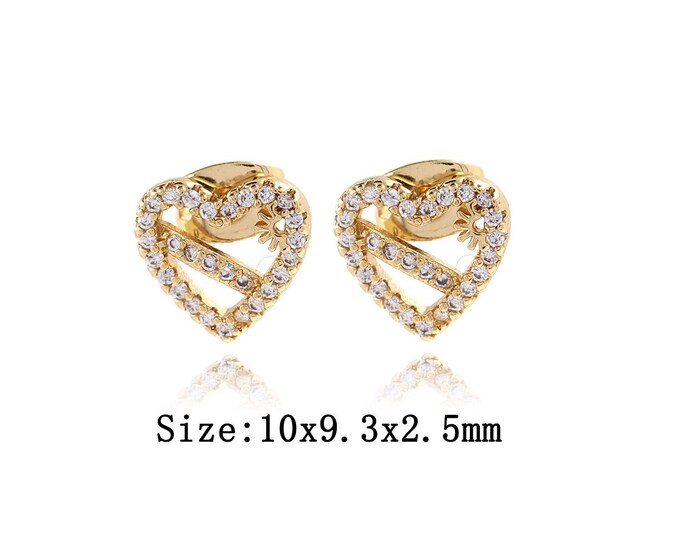 1Pair 18K Gold Filled Heart-Shaped Earrings Zircon Heart-Shaped Earrings  Heart-Shaped Zircon Earrings Heart-Shaped Hoop 10x9.3x2.5mm