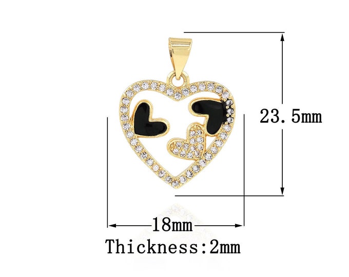 18K Gold Filled Enamel Charm, Micropavé CZ Heart Charm, Enamel Heart Pendant, Love Necklace, DIY Jewelry Supplies, 23.5x18x2mm